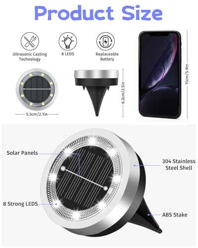 Mini Solar Ground Lights Outdoor 24 Pack Waterproof Upgraded Anti-Rust Solar Flat Garden Lights Stainless Steel Solor Powered Disc Landscape Light for Pathway Walkway Yard Lawn Patio-Cool White - color: Cool White, size: 24 Pack