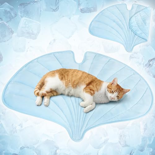 PetAmi Dog Cooling Mat, Ginkgo Leaf Shape, Pet Pad with Cooling Nylon & Soft Fleece, Q-Max > 0.4 Reversible All Season Blanket for Dogs & Cats, Small 35x40 in, Light Blue - color: Baby Blue, size: Small