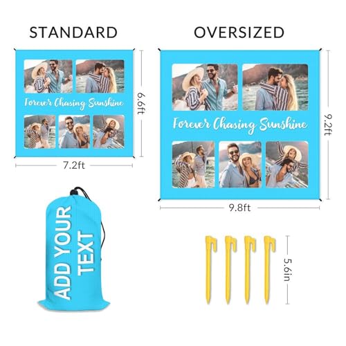 Personalized Beach Blanket Waterproof Sandproof, Custom Picnic Blanket Gift with Text, Photos, Sand Free Beach Mat with Portable Bag, 4 Corner Pockets for Beach Festival,Family Group Travel - color: Color3