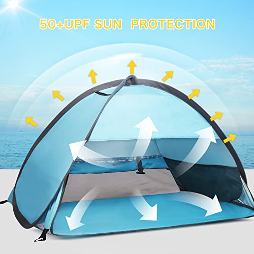 Pop Up Dog Beach Tent,Mini Head Tent,can be Fixed Small Dog Beach Sun Shelters Tent,shelter for cat,Waterproof and Breathable Mobile Phone Stand with Nails - color: Sky Blue-Breathable-27.5in