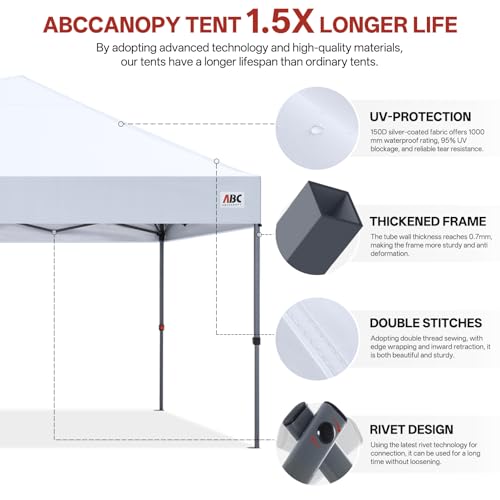 ABCCANOPY 10x20 Pop Up Canopy Tent, Easy Setup Instant Shelter with Wheeled Bag, Heavy Duty Outdoor Canopy for Beach, Market, Backyard, UV Protection, Outdoor Weather Protection (White, 10x20) - color: White, size: 10x20