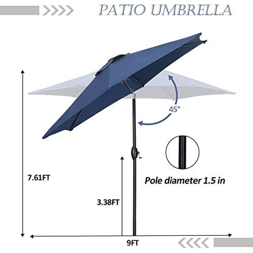 HYD-Parts 9FT Patio Umbrella Outdoor Table Umbrella,Market Umbrella with Push Button Tilt and Crank for Garden, Lawn, Deck, Backyard & Pool, No Base (Navy Blue) - color: Navy Blue, size: Umbrella Only