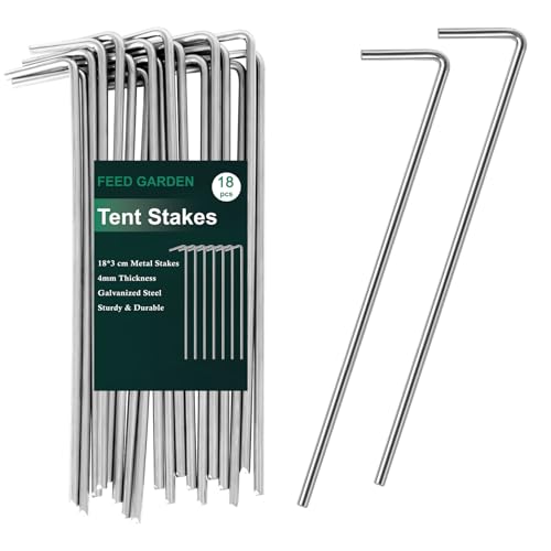 FEED GARDEN 7 Inch Tent Stakes 18 Pack Yard Inflatable Stakes for Outdoor Decorations Metal Pegs Heavy Duty Garden Hooks Camping Tent Spikes for Canopies, Tarp and Outdoor Christmas Decorations - size: 18 Pack