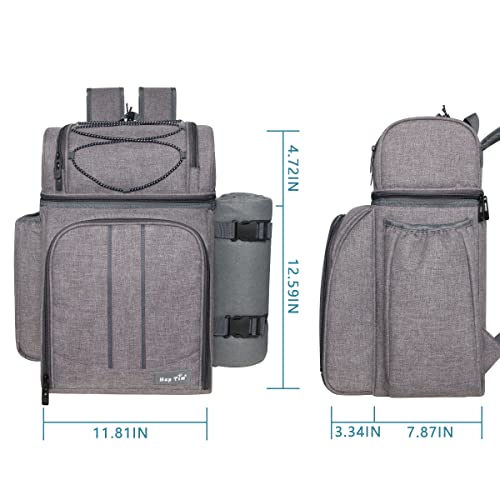 Hap Tim Picnic Basket Backpack for 4 Person with 2 Insulated Cooler Compartment, Wine Holder, Fleece Blanket, Cutlery Set, Wedding Gifts for Couples, Bridal Shower Gifts, Engagement Gifts(36079-G) - color: Gray, size: 4 Person