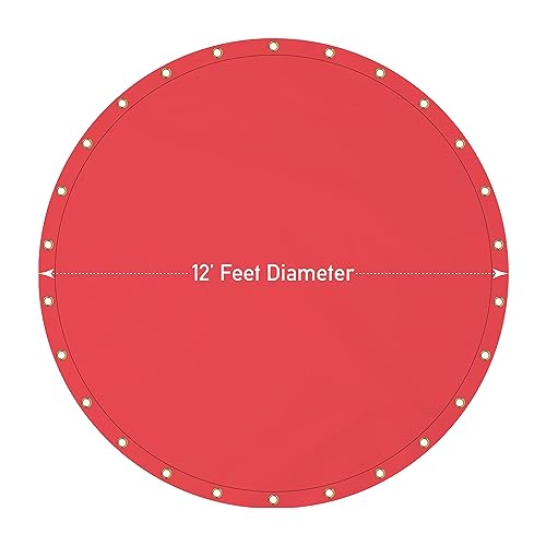 Covers & All Heavy Duty Round Tarp – 18 oz Waterproof PVC Vinyl Tarp, Tear & UV Resistant with Reinforced Edges and Grommets for Patio, Pool & Equipment Protection (12 ft Diameter, Red)
