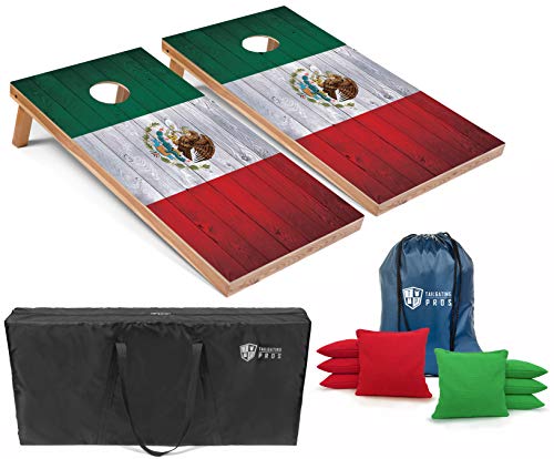 Tailgating Pros Regulation Cornhole Boards Flag Set - Includes 8 Bean Bags, Carrying Cases, and 4'x2' Corn Hole Toss Game w/Ring Light - color: Mexico Flag