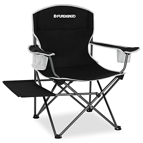 FUNDANGO Folding Padded Camping Chair, Portable Outdoor Full Back Lawn Arm Chair with Side Table Cup Holder Side Pocket for Garden, Picnic, BBQ with Carry Bag, Support 300LBS - color: Black