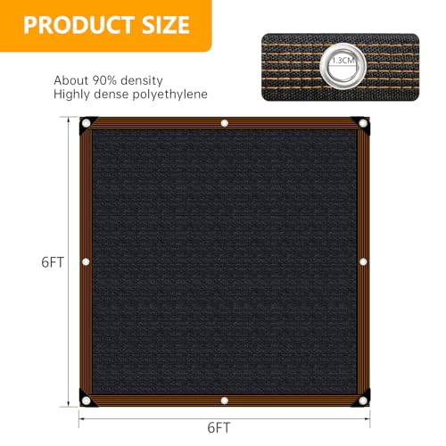 Shade-Cloth 85-90% for Garden Plants 6x6 FT, Black Sun-Block Shade Cover Mesh Tarp with Grommets Sun Shade Canopy for Outdoor Pergola Patio Flower Lawn Kennel Chicken Coop - size: 6x6 FT