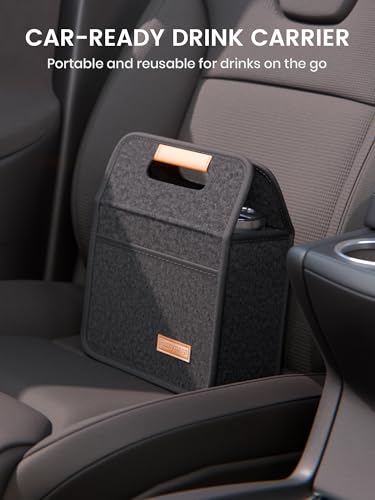 Fluxynara 2-Cup Reusable Felt Drink Carrier with Handle and Adjustable Shoulder Strap, Drink Holder for Car, Multi-Cup Drink Carrier Bag for Delivery, Travel, Picnics (Charcoal Gray) - color: Charcoal Gray, size: 2 Cups