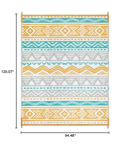 Lahome Outdoor Rugs 8x10 Waterproof, Reversible Outdoor Plastic Straw Rug for Camping Patio, RV Outdoor Rugs Outside, Outdoor Carpet for Porch Deck Backyard Picnic(Blue/Yellow,8'x 10') - color: Blue/Yellow, size: 8'x10'