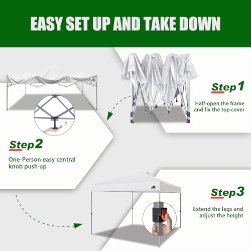 Eurmax USA NOMATTER ONE-Person Open&Close 10x10ft Pop Up Canopy Tent，Portable Shelter Canopy for Outdoor Events，Instant Canopies, Temporary Sunshade,Bonus 4 Sand Bags(White) - color: White, size: 10x10 nomatter