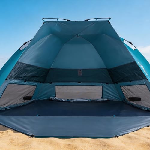 Three Bears Pop Up Beach Tent Sun Shade Shelter for 3-4 Person, UPF 50＋ UV Protection, Lightweight & Easy Setup Beach Shade Canopy, Portable Beach Shade Tent Beach Cabana (Blue) - color: Blue