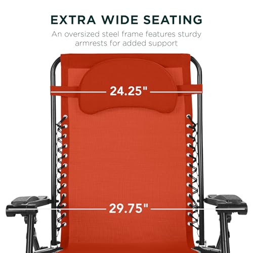Best Choice Products Oversized Zero Gravity Chair, Folding Outdoor Patio Lounge Recliner w/Cup Holder Accessory Tray, Pillow - Burnt Orange - color: Burnt Orange
