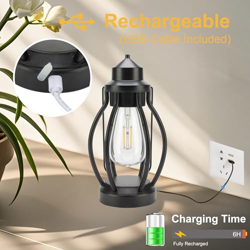 Rechargeable Outdoor Camping Lanterns 2Pack, Vintage Dimmable Hanging Outdoor Lanterns with Timer, Waterproof Battey Powered Indoor Table Lamps for Patio, Garden, Porch Decorations - style: A