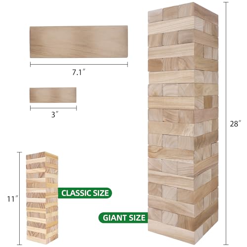 GOTHINK Giant Tumble Tower Game, Large Tumbling Tower Stacking to Over 5 FT 54pcs Wooden Jumbo Blocks for Outside Yard Games with Carry Case Timber Stacking Game Night Toy Gift for Kids Adults Family - size: XL- Over 5FT