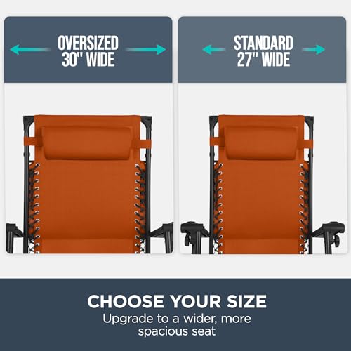 Best Choice Products 30” Wide Folding Zero Gravity Outdoor Recliner Patio Lounge Chair w/Adjustable Canopy Shade, Headrest, Side Accessory Tray - Burnt Orange - color: Burnt Orange, size: Oversized Extra Wide