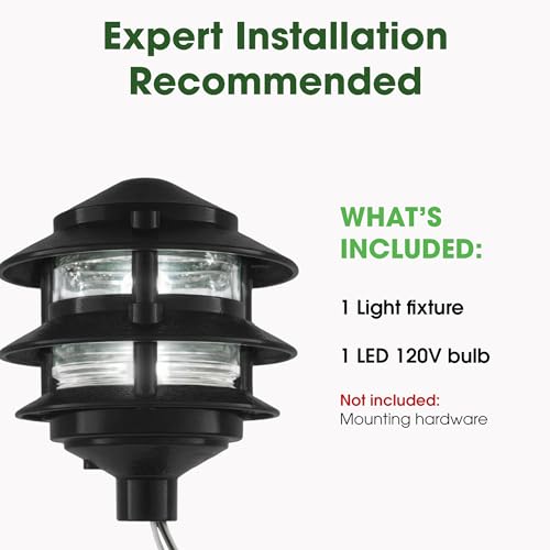 Greenfield Weatherproof Line-Voltage (120V) 3-Tier LED Outdoor Pathway Light – Permanent Outside Light for Walkway, Driveway & Landscaping – Professional Grade & Made in USA – Black - color: Black