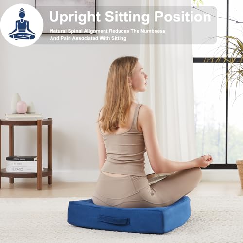 JKMAX 2 Pcs High Density Foam Floor Pillow - Upgraded Large Pillows Seating for Adults - Outdoor Floor Cushion with Soft Tufted Cover - Yoga Pillows for Sitting On Floor - 22 Inch Navy Blue - color: Navy Blue, size: 2 Counts