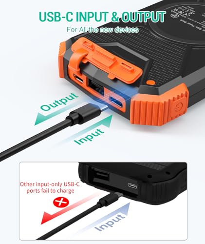 BLAVOR Solar Power Bank 10,000mAh, Portable Wireless Charger, 20W Fast Charging External Battery Pack with USB C for Cell Phones, Solar Panel Charging with Dual Flashlight for Camping - color: Orange