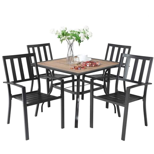 Sophia & William Patio Table and Chairs Set, Outdoor Dining Set for 4, 5 Piece Metal Patio Furniture, 37" Square Table with Wood-Like Tabletop(Stripe) - color: Stripe, size: 37" - Wood-like