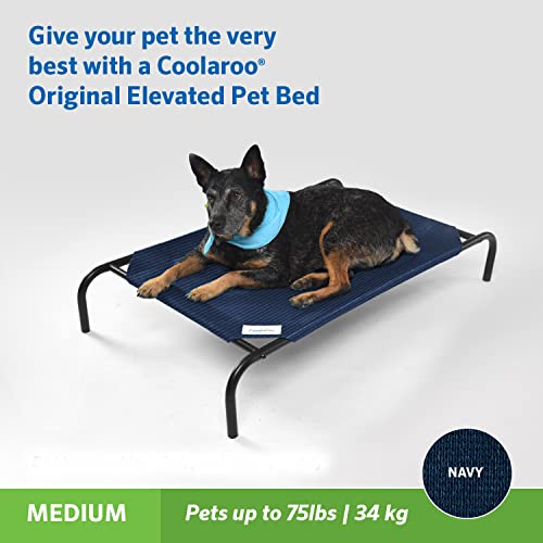 Coolaroo Original Elevated Dog Bed - Breathable Off-The-Ground Pet Bed with Cooling Fabric, Joint Relief & Moisture-Resistant Fabric, 100% Recyclable, Easy Clean, Navy Blue, Medium - color: Navy Blue, style: Medium Dog Bed