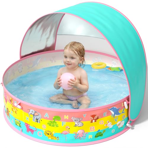Kiddle Baby Pool with Canopy, Pop-Up Above Ground Pool, Foldable Infant Wading Pool for Toddlers 1-3, Baby Beach Tent, Portable Water Play Sum Toys for Child - color: Orange-2