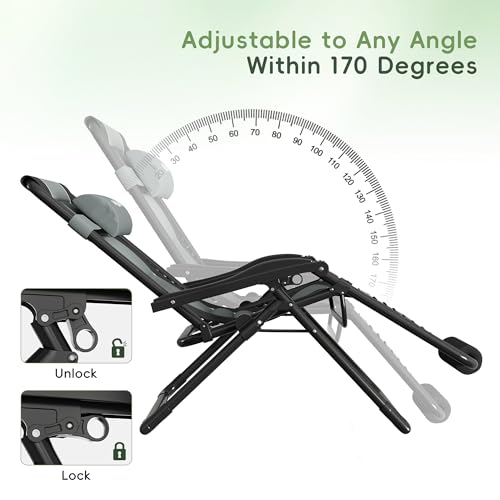 Amopatio Zero Gravity Reclining Patio Chair,XXL Foldable Lounge Chair with Removable Cup Holder/Headrest/Footrest,500LBS Capacity, Portable for Outdoor Patio Pool Backyard - color: Gray-black, style: 33in-1pc