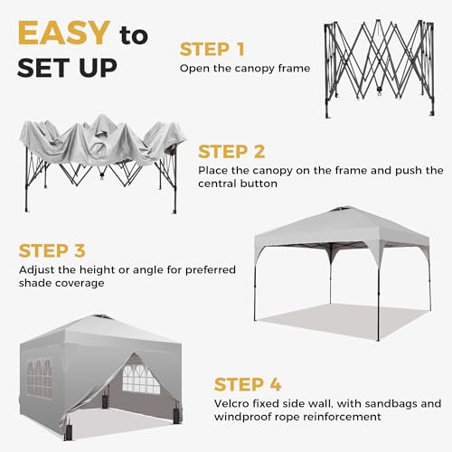 GDY 12x12FT Pop Up Canopy Tent with One Push Setup, Easy to Install with 4-Sidewalls for Events, Parties, Camping, Outdoor Gazebo with 4-Sandbags and Wheel Bag, White. - color: White, size: 12x12 Half-corner