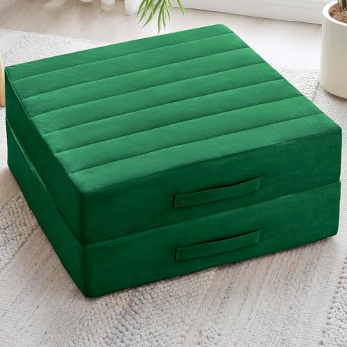 JKMAX 2 Pcs High Density Foam Floor Pillow - Upgraded Large Pillows Seating for Adults - Outdoor Floor Cushion with Soft Tufted Cover - Yoga Pillows for Sitting On Floor - 22 Inch Green - color: Green, size: 2 Counts