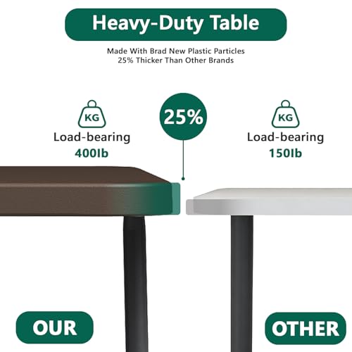 Folding Table 5ft - Heavy Duty Fold-in-Half Plastic Table, Portable Utility Tables with Steel Legs for Indoor, Outdoor, Picnic, Camping, Dining, Party (Brown) - color: Brown, size: 5ft