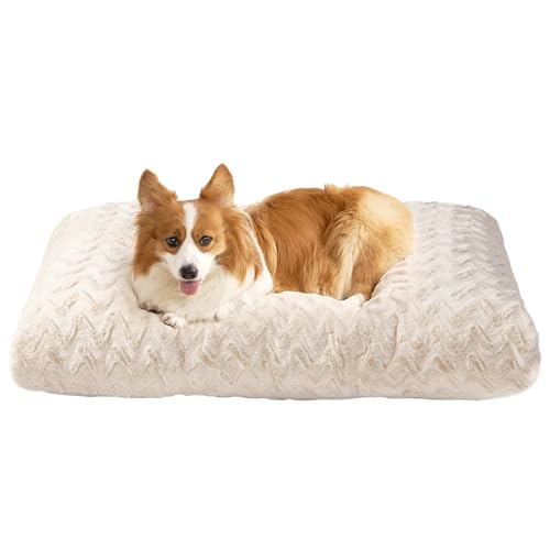 EHEYCIGA Washable Large Dog Bed for Crate 35x23 Inch, Reversible Kennel Pad for Dogs Weight Up to 45 lbs, Plush and Comfy Pet Sleeping Mat, Beige - color: Beige, size: 35" x 23"x 3.5"