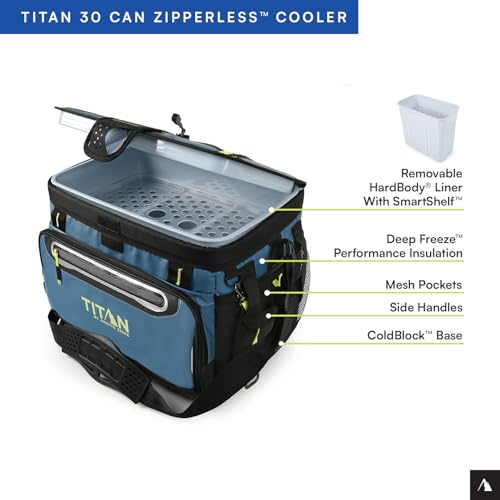 Titan by Arctic Zone Deep Freeze Cooler - Zipperless Hardbody Cooler - Deep Freeze Insulation, HardBody Liner, and SmartShelf - color: Marine Blue, size: 30 Can