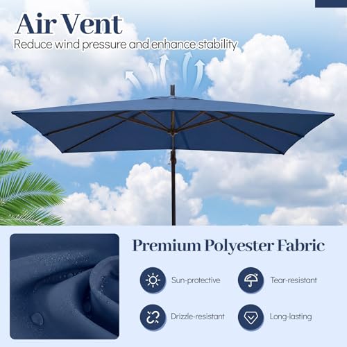 Tangkula 8x8 FT Patio Umbrella with Base Included, Square Offset Cantilever Outdoor Umbrella with 360 Degree Rotation, Crank Handle, Sandbags, 8 Ribs for Pool Deck Garden Backyard - color: Navy, size: 8 FT