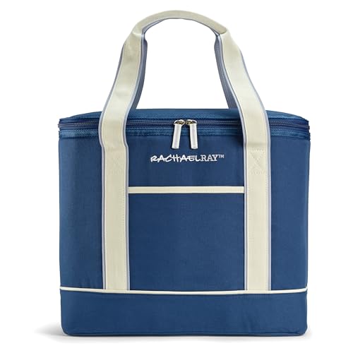 Rachael Ray Soft Reusable Insulated Canvas Grocery Tote Bag, Navy - color: Navy