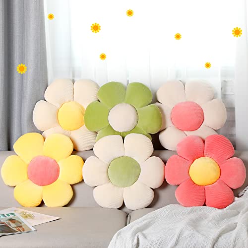 Coume 6 Pcs Flower Floor Pillows - 16 Inch Daisy Throw Pillows Cute Flower Decorative Floor Seat Cushions for Bedroom Home Sofa Chair Couch Decor(Yellow, Pink, Green with White Core) - color: Yellow, Pink, Green, White