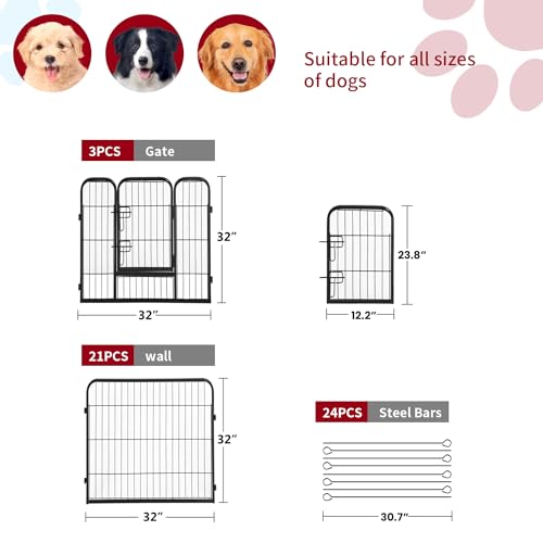 FDW Dog Playpen Dog Pen Dog Kennel 24 Panels 32 Inch Height Indoor Outdoor Folding Metal Portable Puppy Exercise Pen Heavy Duty Dog Fence for Yard Camping,Black - style: 24 Panels