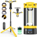 OGERY Camping Lights with Remote, 18000mAh Rechargeable Camping Lantern & LED Work Light, Detachable Tripod Stand up to 6.0 ft, 3 Lamp Heads for Camping Essentials & Emergency, Yellow - color: Yellow