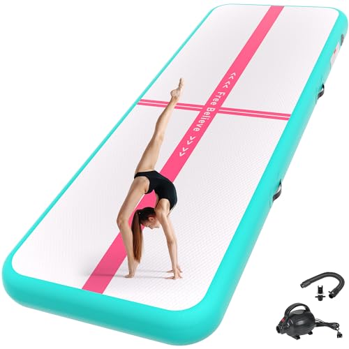 Pink Gymnastics Mat Inflatable Tumble Track Mats 10/13/16/20ft Training Mats for Home Air Mat for Kids with Pump 4”/6” Thick for Cheerleading/Yoga/Exercise/Parkour/Beach/Park/Water - color: Green Red, size: 13ft*3.3ft*4inches(4m*1m*0.1m)