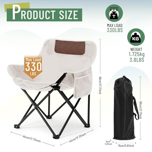 2 Pack Compact Camping Chairs Portable Folding for Outside with Carry Bag Lightweight Moon Chairs for Travel Picnic Hiking Beach Fishing, 600D Oxford, Supports 330lbs(White, Black) - color: White, Black