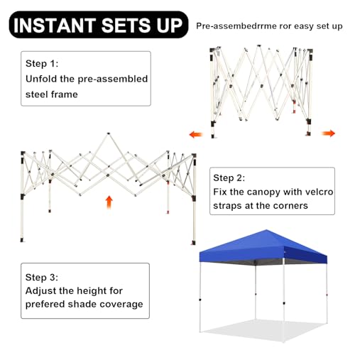 Northroad 8X8 FT Pop Up Canopy, Outdoor Instant Canopy Tent w/Carrying Bag, Portable Gazebo Shelter for Wedding Party,Commercial Event,Patio,Garden,Beach -Blue - color: Blue, size: 8x8