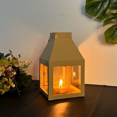 Rely+ Metal Lantern Candle Holder for Indoor & Outdoor Decor, Hanging Tealight Candles Holders for Wedding, Party, Decorations - Modern Home Decor, 5.5 Inch (Hazelnut Color) - color: Hazelnut