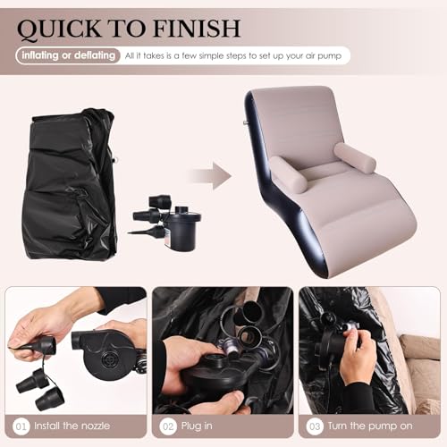 Inflatable Couch Chair with Air Pump, Foldable Blow Up Lounge Chair with Handrails for Bedroom and Living Room, Indoor Outdoor(Brown) - color: Brown