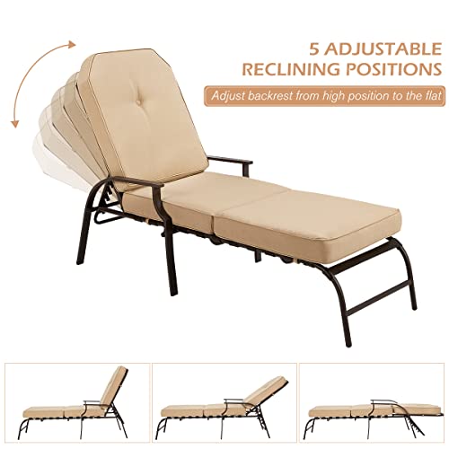 U-MAX Adjustable Outdoor Chaise Lounge Chair Patio Lounge Chair Recliner Furniture with Armrest and Cushion for Deck, Poolside, Backyard (Beige, 2PCS) - color: Beige, size: 2 PCS