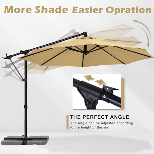 ABCCANOPY 10FT Cantilever Patio Umbrella with Base Stand, Offset Hanging Outdoor Umbrella, 360° Rotation & Tilt Adjustment,Suitable for Pool, Deck, Garden, Backyard(Khaki)