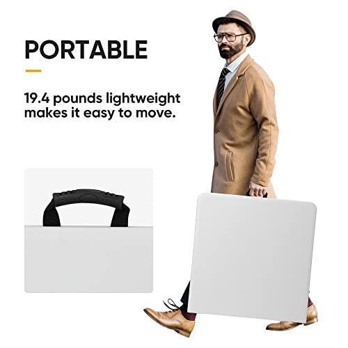 ZENY 4ft Portable Folding Table Plastic Indoor Outdoor Picnic Party Camp Dining Table with Handle, White - color: White, size: 48" x 24"