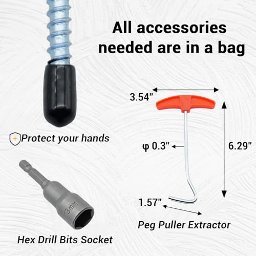 12 Pack Screw in Tent Stakes Heavy Duty-8” Metal Pegs for Ground, Drill in Camping Stake with Hex Head Driver, Spikes Puller, Protector/Stopper in Carrying Bag, for Hiking, Glow in Dark - color: luminous
