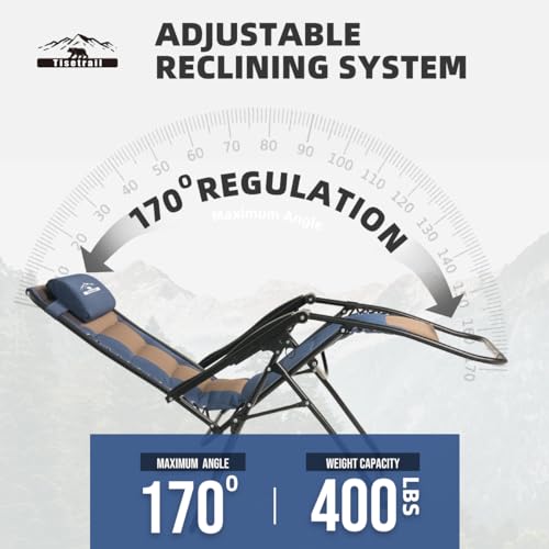 Zero Gravity Lounge Chairs - Set of 2 Oversized Reclining Patio Chairs with Adjustable Pillow & Cup Holder (500lbs Capacity, Blue/Brown) - color: Brown & Blue, size: X-Large/2 PCS