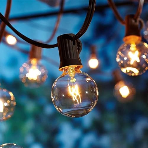Abeja 50FT G40 Globe String Lights, Outdoor Patio String Lights with 53 Edison Globe Bulbs(3 Spare), Hanging Bistro Light Waterproof for Balcony Party Wedding Market Cafe, Black - color: 50FT Amber White-Black, size: 50FT