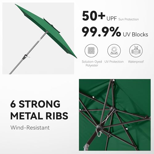 6.6 x 10 ft Rectangular Patio Umbrella, Outdoor Market Table Umbrella with Push Button Tilt and Crank, Double-Tier Vent, 6 Ribs, Rectangle Patio Umbrella for Backyard, Deck, Pool, Fits 4–6 Chairs and Tables (Dark Green) - color: Dark Green