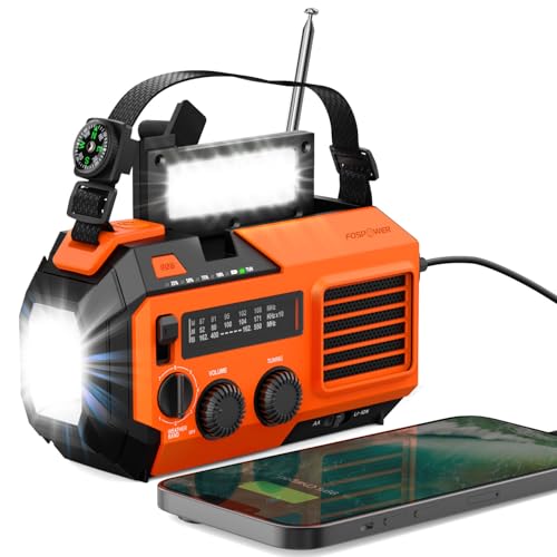 FosPower NOAA Emergency Weather Radio A6 19240mWh Portable Power Bank, AM/FM, USB/Solar/Hand Crank Charging, Battery Operated, SOS Alarm & Flashlight for Indoor/Outdoor Emergency - Orange - color: 07 - Model A6 - Orange
